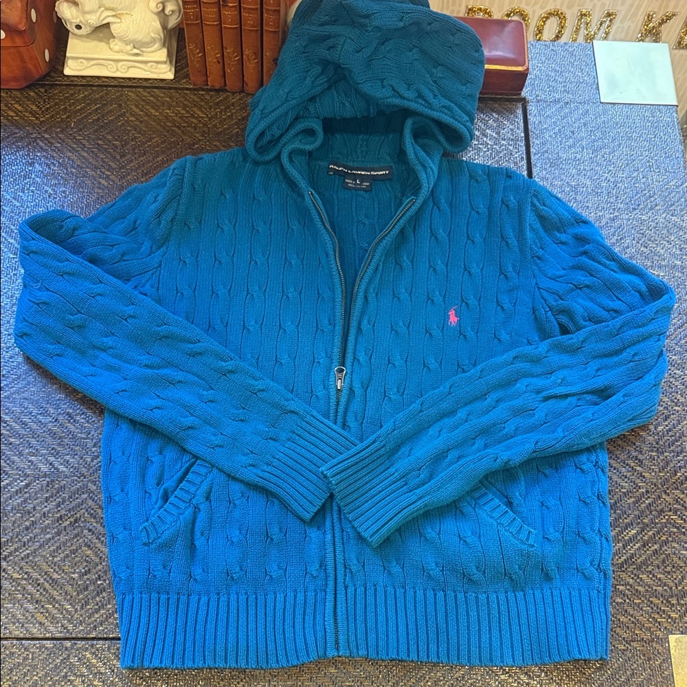 Ralph Lauren Sport Sz L Blue Cable Knit Sweater
